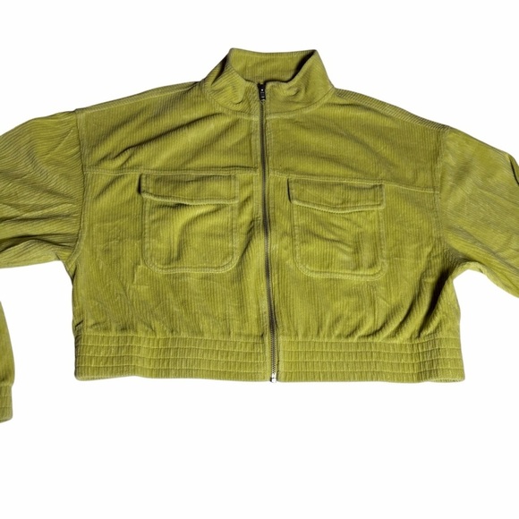 Aerie Cropped Corduroy Zip Jacket | Bright Yellow Green | Size M - Picture 3 of 14